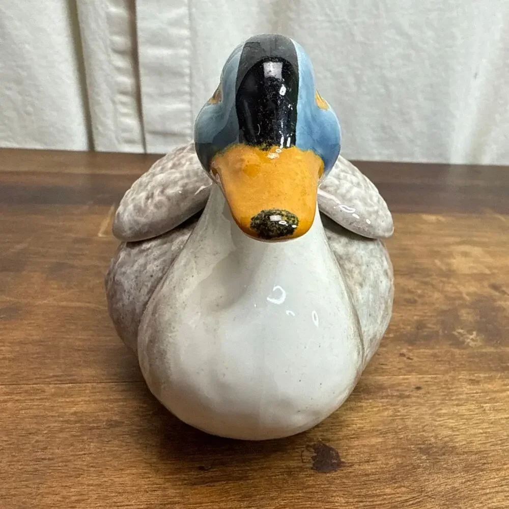 Bordallo Pinheiro Portugal Lidded Duck Majolica Pottery Tureen Condiment Server